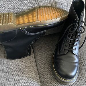 Black Lace-Up Boots with Yellow Stitching